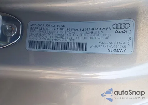 2010 Audi A5 2.0T Premium from USA, damaged, VIN WAUJFAFH5AN012765